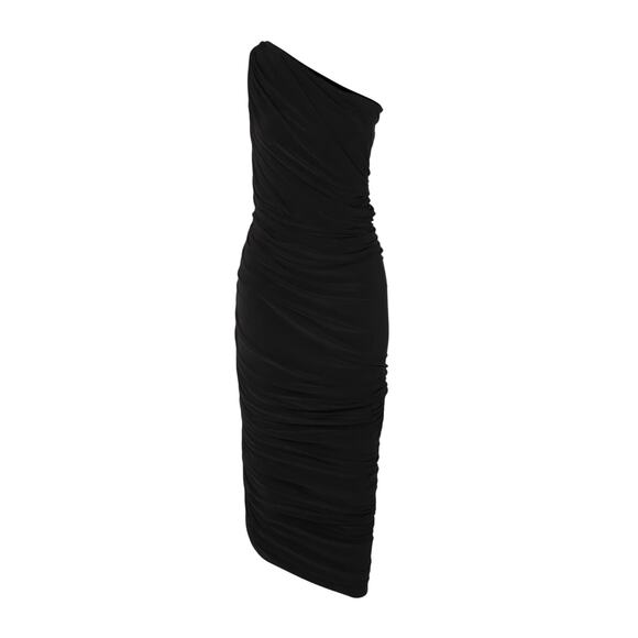 Norma Kamali 'Diana' Black Polyester One-Shoulder Ruched Stretch-Jersey Dress - Picture 1 of 6